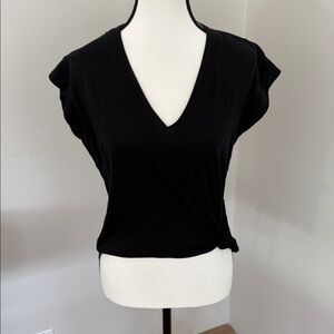 Frame Denim Black V-Neck Short Sleeve Top